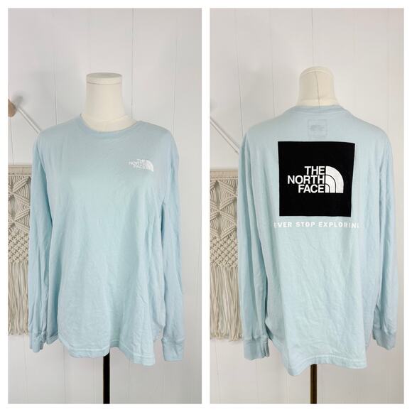 The North Face Womens Box Logo Long Sleeve Shirt XL NSE Light Blue Crewneck - Picture 1 of 9